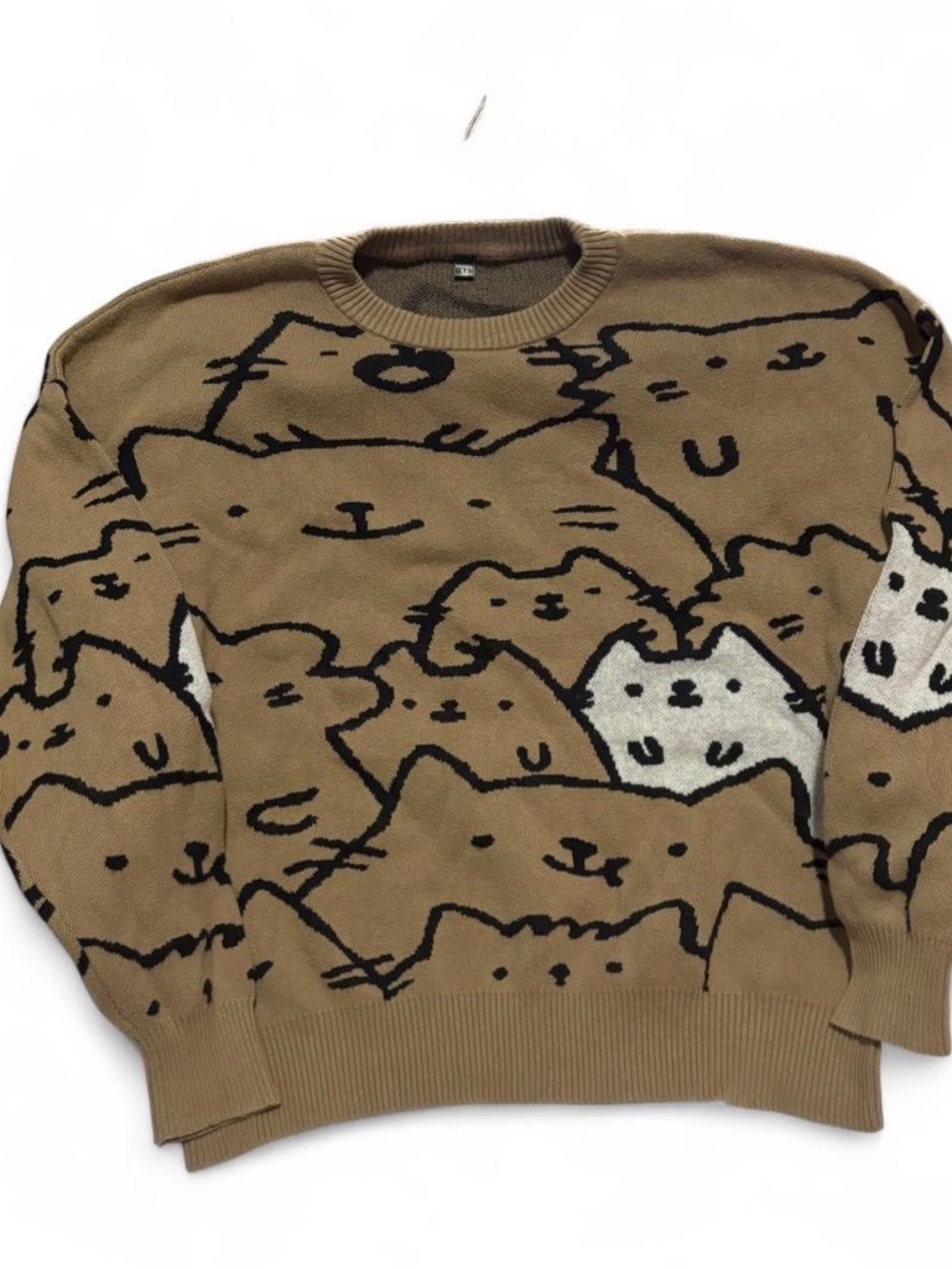 Kawaii Retro All-Over Cat Pattern Jacquard Knit Oversized Sweater Size M